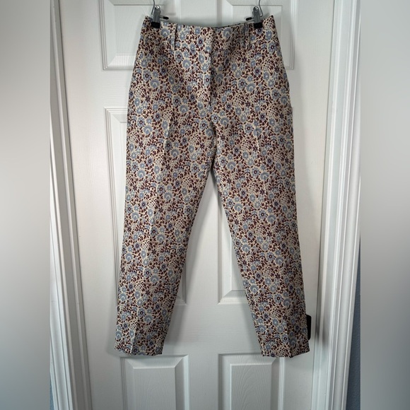 Sezane Gustavo Floral Mid Rise Tapered Ankle Trouser Maroon & Gold Size 36 Women - Picture 1 of 12